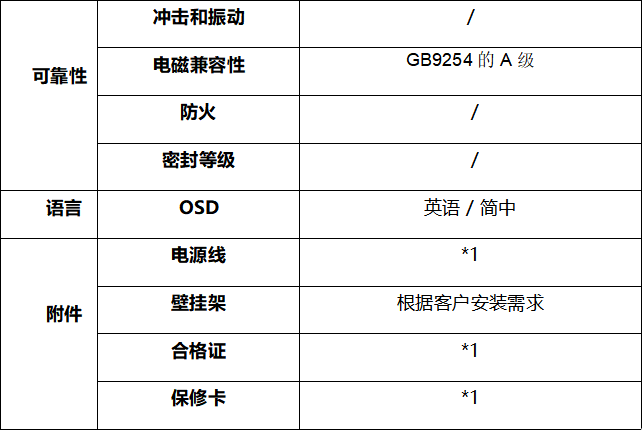 条形屏广告机新零售行业-技术指标